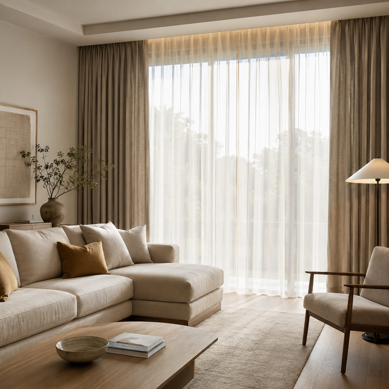 Cortinas en sala contemporánea